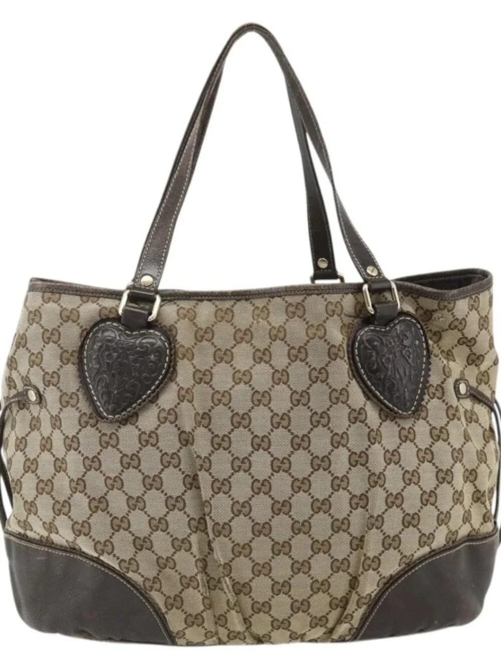 GUCCI GG Canvas Histeria Tote Bag Beige Gold 211954 Auth 175958